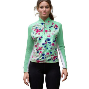 Greg Norman Women's Medium Green Floral 1/4 Zip Solar XP Dry Pullover Golf Shirt